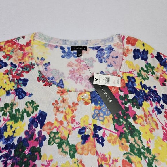 Talbots Womens L Cardigan Sweater Floral Colorful Lightweight Layer 3/4 Sleeve - Picture 8 of 15